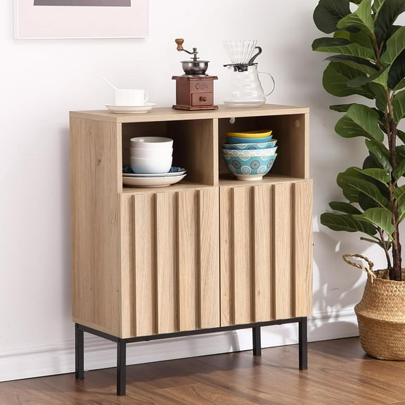 Buffet Cabinet Sideboard with Storage,Modern Industrial Storage Cabinet Accent Table with Fluted Panel Door Metal Legs for Living Room, Dining Room, Hallway,23.6"x10.6"x 28.7"