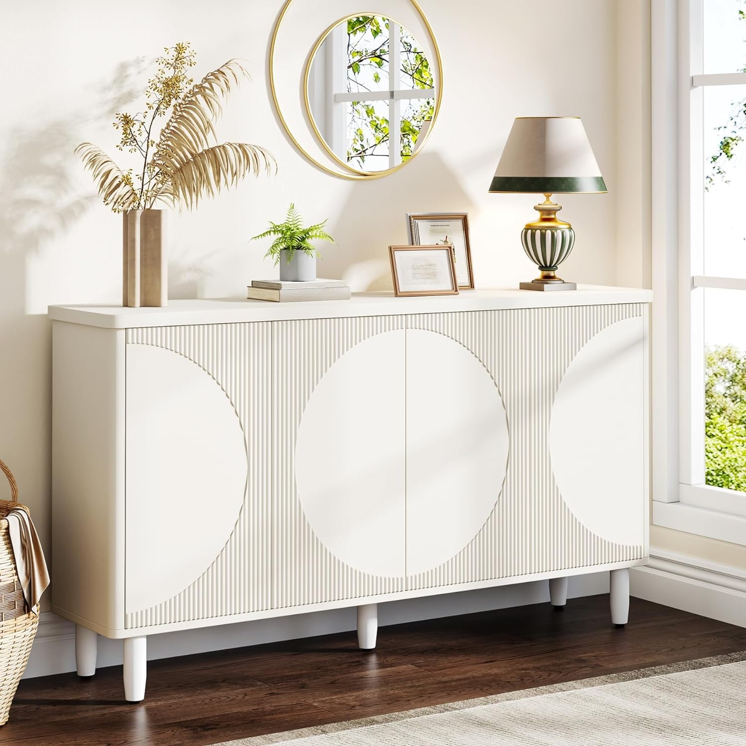 White Modern 59.4'' Sideboard with Semicircle Pattern