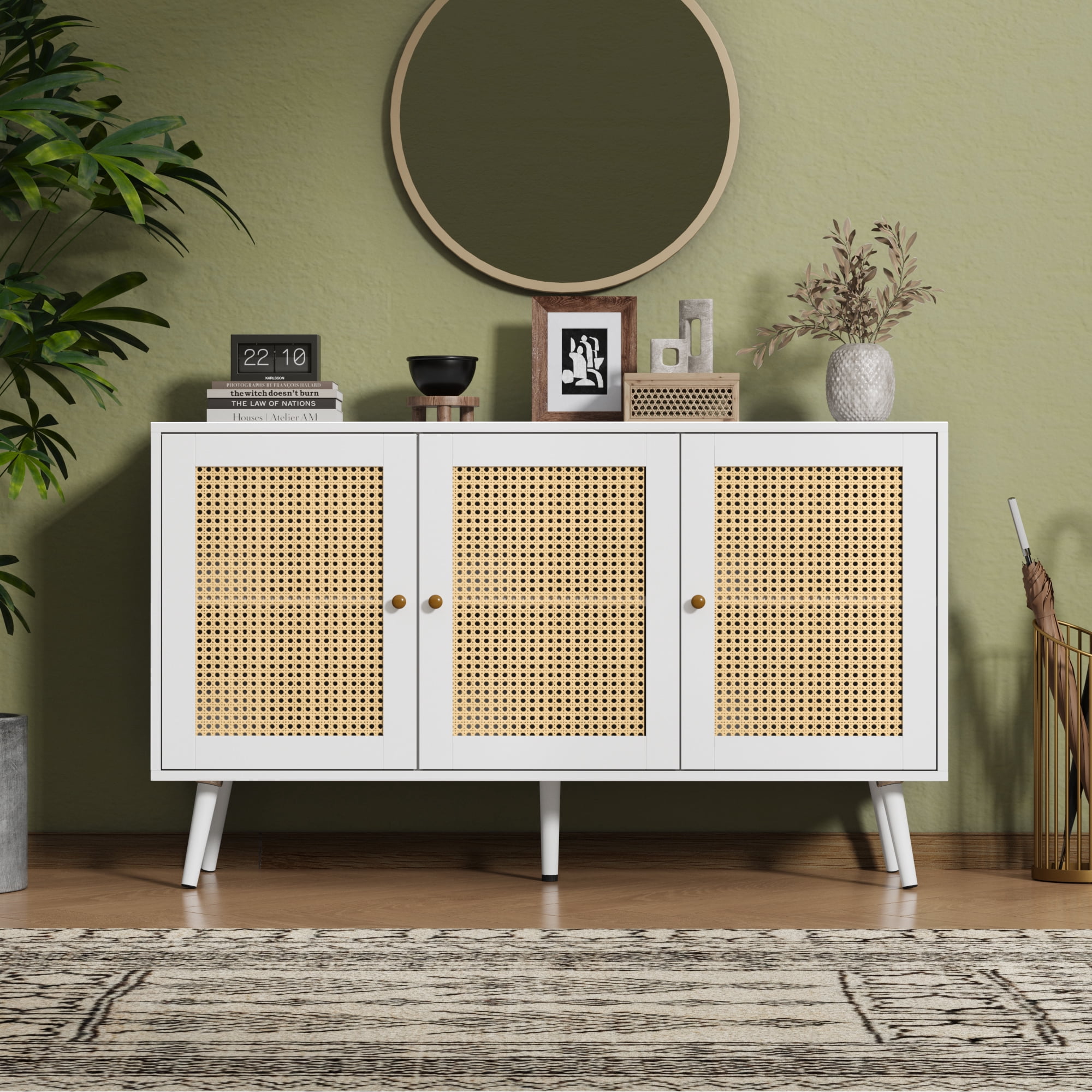 Buffet Cabinet with Storage, 47.2" Rattan Sideboard with Adjustable ...