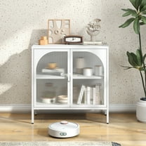 Buffet Cabinet, Storage Cabinet with 2 Glass Doors and Shelves, Metal Accent Cabinet Sideboard White Console Cabinet with Storage Entryway Cabinet for Living Room, Dining Room, Hallway, White