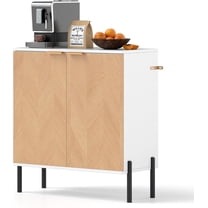Buffet Cabinet with Storage, Kitchen Sideboard with Shelf, Modern Credenza for Living Room, Small Accent Cabinet with Doors for Dining Room, 14.5" D x 27.5" W x 31" H (1, White & Natural)