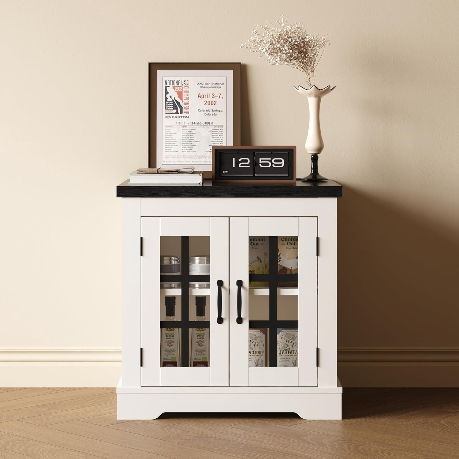 Buffet Cabinet with Storage, Sideboard Buffet with Glass Doors, Built ...