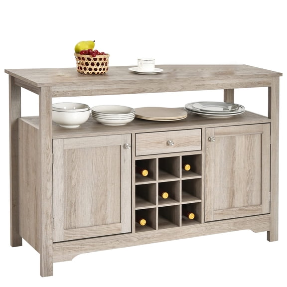 Buffet Cabinet Storage Sideboard, Server Console Table with 2 Cabinets and Wine Rack, Kitchen Cupboard Table Open Shelf Coffee Bar for Entryway Living Room, Gray