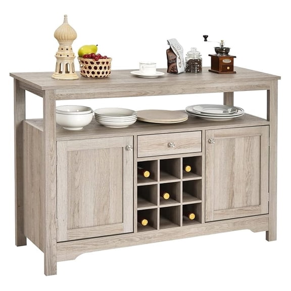 Buffet Cabinet Storage Sideboard, Server Console Table, Kitchen Cupboard Table with 2 Cabinets, Wine Rack & Open Shelf, 46 x 16 x 31.5 inches, Coffee Bar Cabinet for Entryway, Living Room