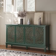 Buffet Cabinet with Storage, Solid Wood Sideboard with 4 Carved Doors, Accent Cabinet with Adjustable Shelf, Vintage Farmhouse Console Table for Kitchen, Living Room, Entryway