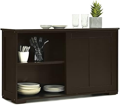Buffet Cabinet with Storage, Stackable Kitchen Sideboard w/Sliding Doors, Storage Cupboard w ...