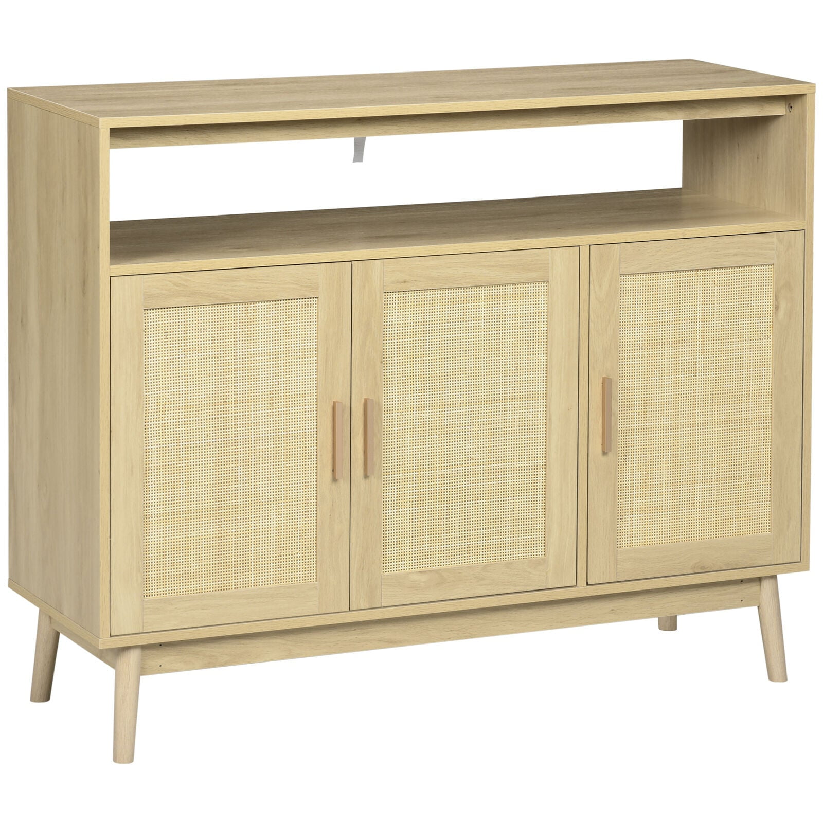 Natural Light Wood Boho Sideboard with Rattan Doors