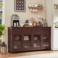 thumbnail image 1 of Buffet Cabinet with 2 Large Drawers & Glass Doors, 59” W Kitchen Sideboard Storage Cabinet with Adjustable Shelves for Dining Room Cabinet, Walnut, 1 of 8
