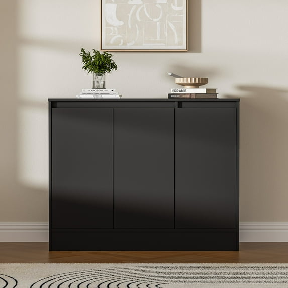 Buffet Cabinet with 3 Doors, Coffee Bar Cabinet with Adjustable Shelf, Modern Kitchen Buffet Sideboard with Storage for Living Room, Kitchen, Black