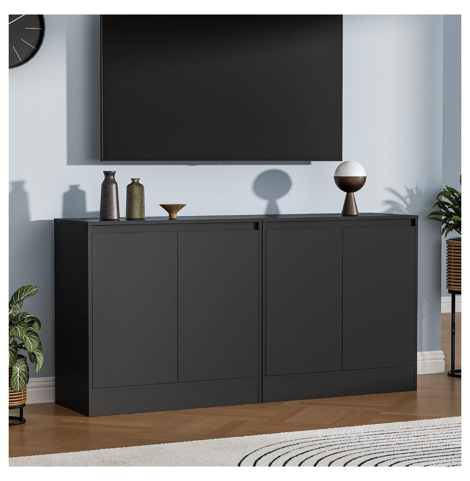 Storage Cabinet With 3 Doors, Coffee Bar Cabinet With Metal Legs Kitchen Buffet Cabinet With Adjustable Shelves