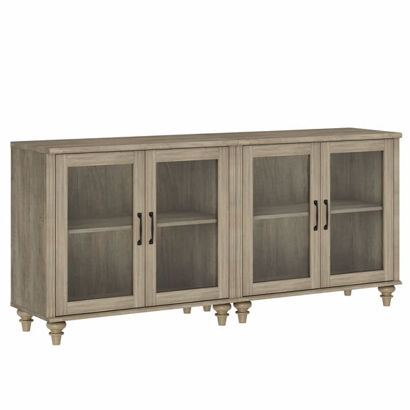Buffet Cabinet with 4 Glass Door, Kitchen Storage Cabinets with Adjustable Shelf, 68 inch, Wash Gray