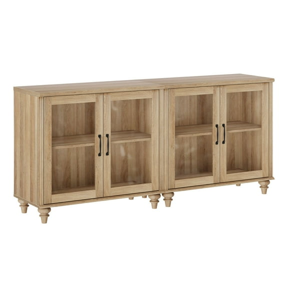 Buffet Cabinet with 4 Glass Doors, Kitchen Storage Cabinets with Adjustable Shelf, 68 inch, Beige