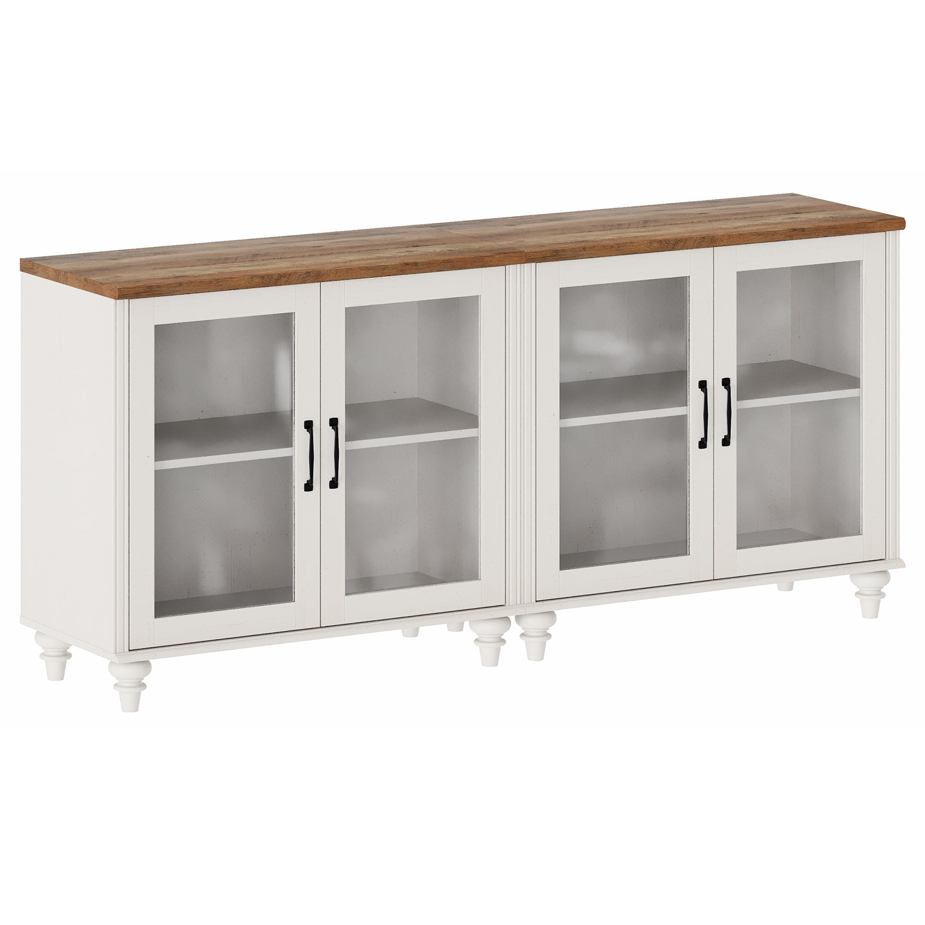 Buffet Cabinet with 4 Glass Doors, Kitchen Storage Cabinets with Adjustable Shelf, 68 inch, White