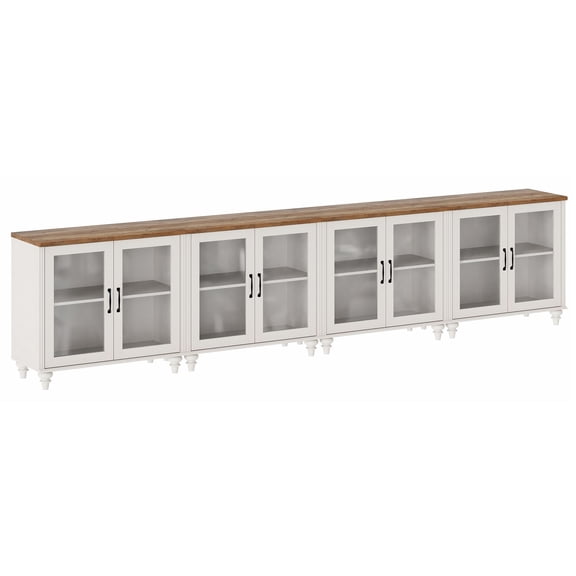 Buffet Cabinet with 8 Glass Doors, Kitchen Storage Cabinets with Adjustable Shelf, 135 inch, White