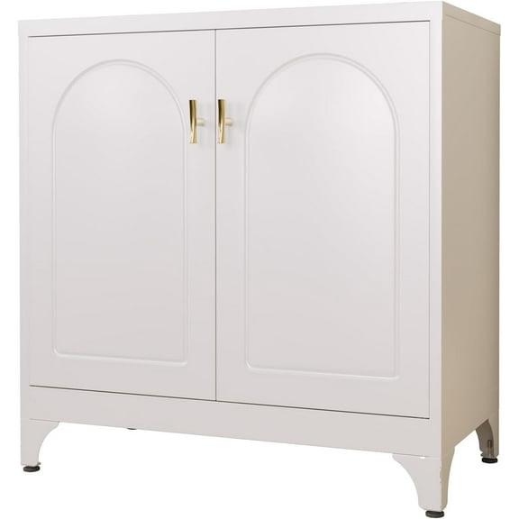 Buffet Cabinet with Storage, 33" H Side Board Storage Cabinet with Doors and Shelves, Metal Sideboard Cabinets for Dining Room, Living Room, White