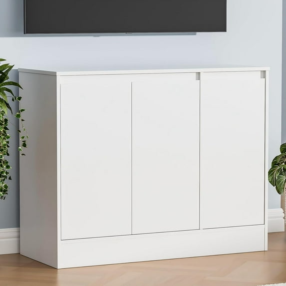 Buffet Cabinet with Storage, Coffee Bar Cabinet with 3 Doors and Adjustable Shelf, Modern Kitchen Buffet Sideboard for Living Room, Kitchen, White