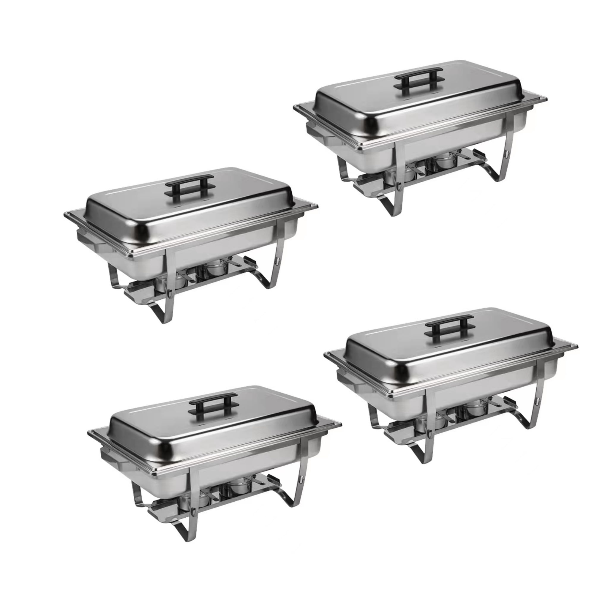 Buffet Catering Dish Set of 4 with Stainless Steel Food Pans and Water Trays, Chafing Dish for Parties and Outdoor Events, Silver