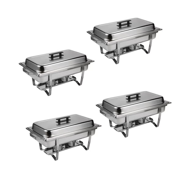 Buffet Catering Dish Set of 4 with Stainless Steel Food Pans and Water Trays, Chafing Dish for Parties and Outdoor Events, Silver