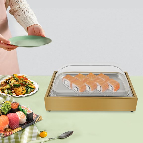 Buffet Cold Serving Display Tray, Cooling Food Dishes Display Plate Case w/Lids