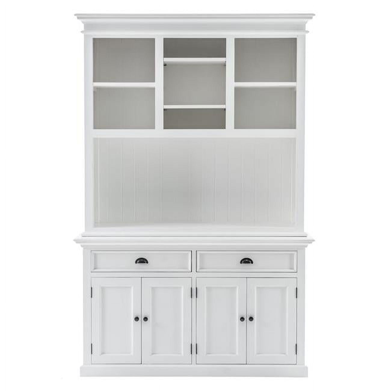 White Polished Wood China Cabinet with Adjustable Shelves