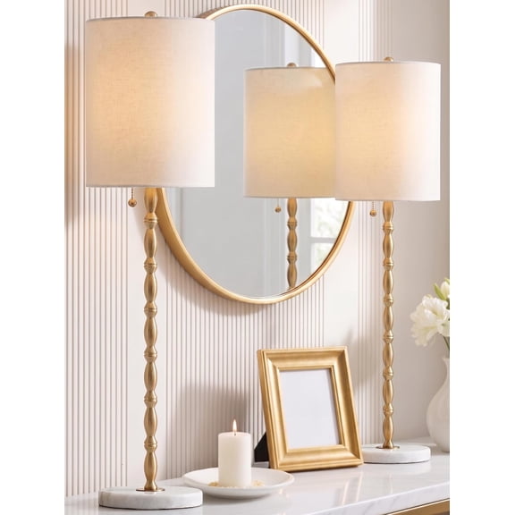 Buffet Lamps Set of 2, 28.5"H Modern Luxury Lamps with Marble Base, Brass Finish and Linen Shade, UL Certified - Elegant Lighting for a Warm Atmosphere in Entryway, Living or Dining Room