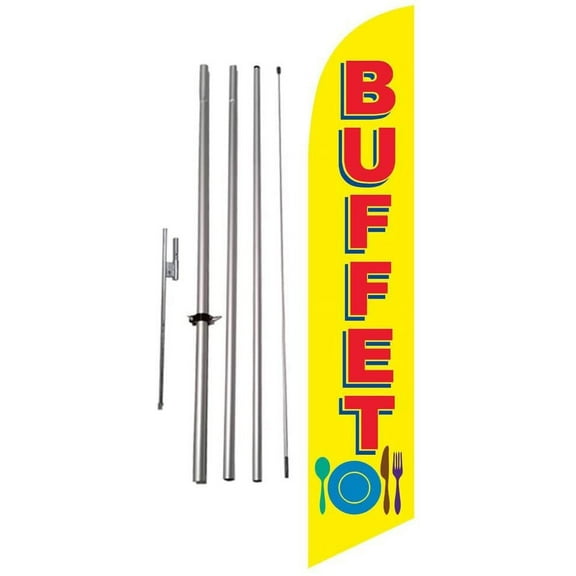 Buffet Restaurant Advertising Feather Banner Swooper Flag Kit w/Spike