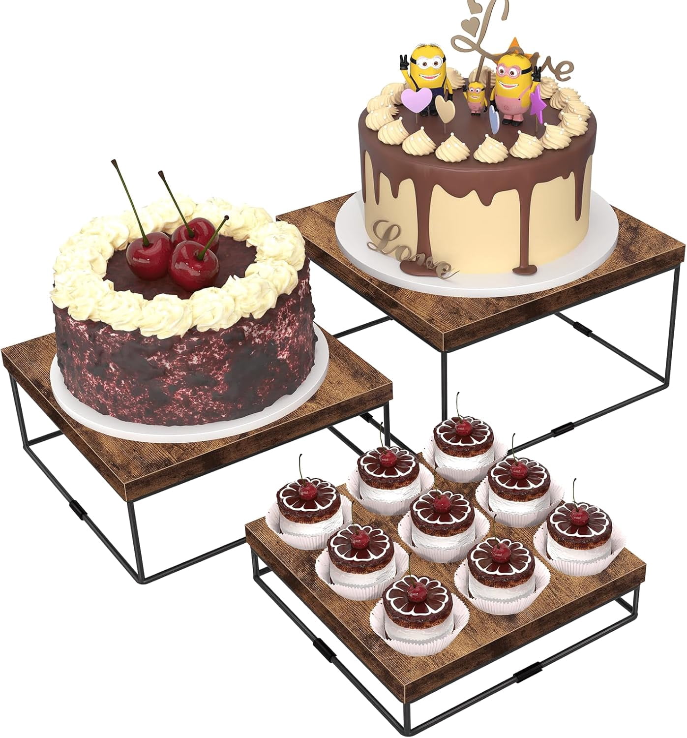 W Riser On Buffet Buffet Risers, 3 Pack Wooden Risers Display Stands, Square Food Risers ...