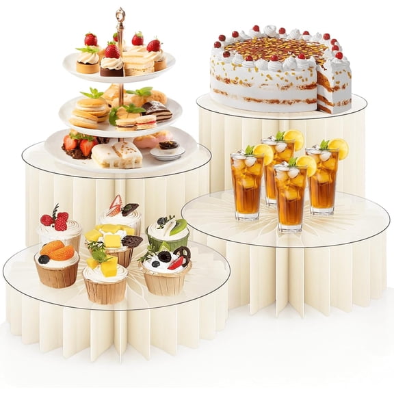 Buffet Risers, 4PCS Food Risers for Buffet Table, Acrylic Risers Display Stands with Foldable Bases, Clear Dessert & Cake Stands, Tall Cylinder Stands for Party, Wedding, Event Decor