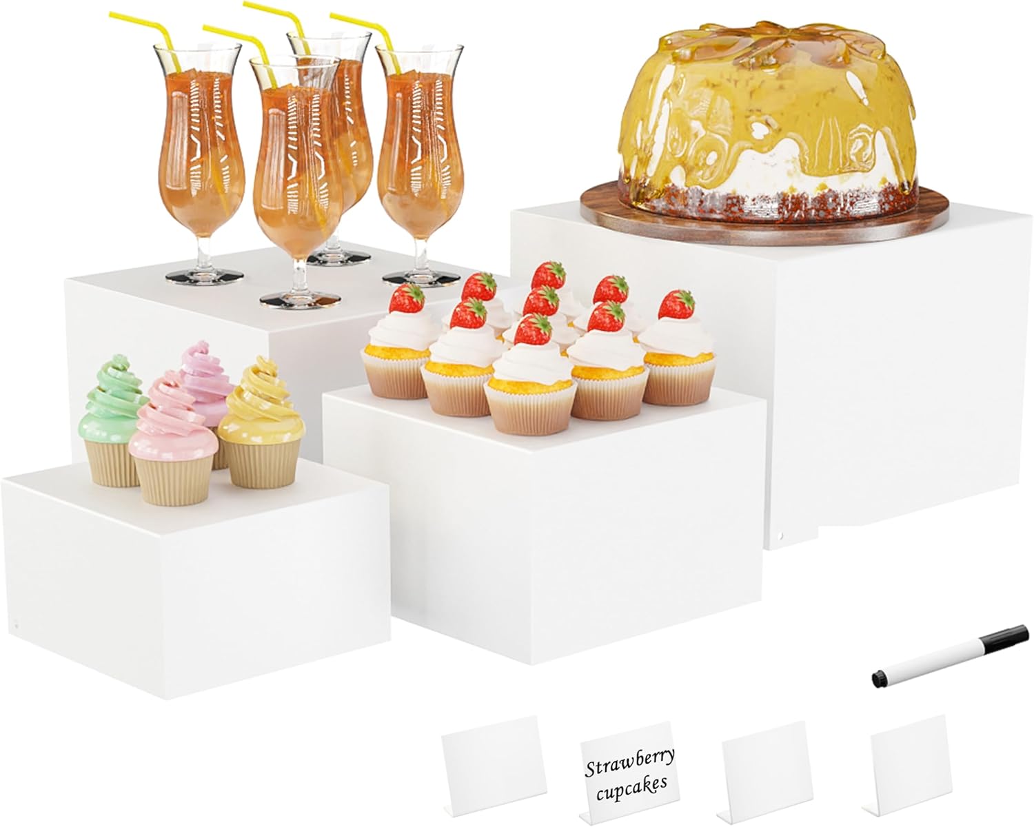 Assorted Buffet Risers Buffet Risers,4PCS Risers for Buffet Table 5in to 8in Display Stand ...