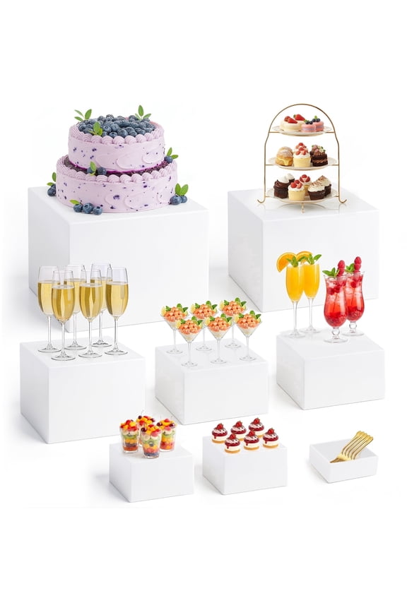 Large Buffet Risers, 8 Pcs Food Risers for Buffet Table, Acrylic Display Stand for Parties, Dessert, Jewelry Collectibles(8" 7" 6" 5" 5" 4'' 4'' 3'')