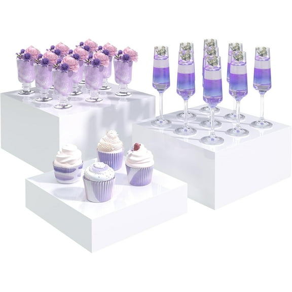 Buffet Risers, Food Display Risers for Party, White Acrylic Risers Display Stand for Buffet Table, Catering Displays for Dessert, Cube Box Nesting Riser with Hollow Bottoms (8"x9"x10" 3PCS)