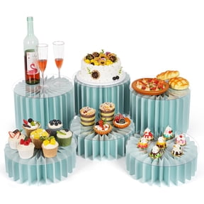 Buffet Risers, Food Risers for Buffet Table Cardboard Food Display Risers for Party Dessert Table Display Set for Show Catering Desserts Collectibles Jewelry (6 Pcs Blue)