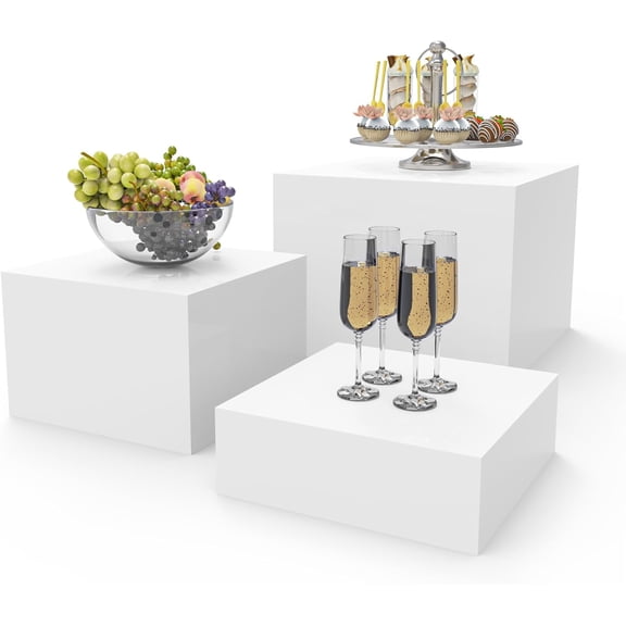Buffet Risers, Food Risers for Buffet Table, Display Stand Shelf for Catering Dessert Collectibles Jewelry Figures Show, Acrylic Cube Display Nesting Risers with Hollow Bottoms 3PCS