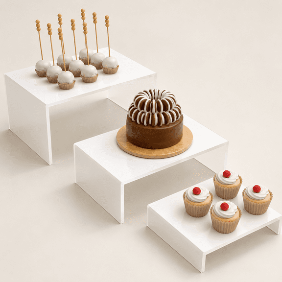 Buffet Risers, Food Risers for Buffet Table, Display Stand Shelf for Catering Dessert Collectibles Jewelry Figures Show, White Acrylic Cube Display Nesting Risers with Hollow Bottoms, Cuboid