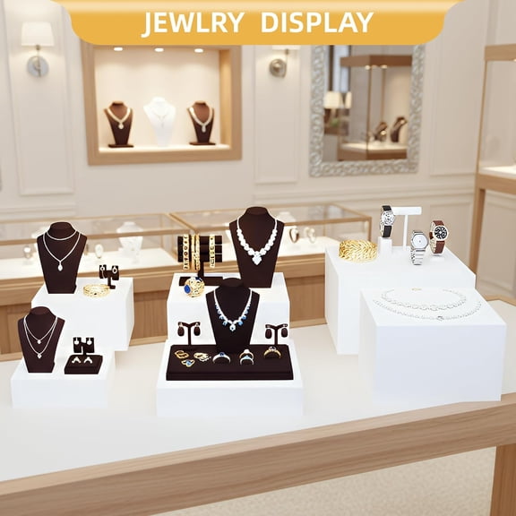 Buffet Risers,Food Risers for Buffet Table Display Stand Shelf for Party Catering Desset Jewelry Collectibles Acrylic Cube Boxes Display Nesting Risers with Hollow Bottoms White (square, 6 pcs)