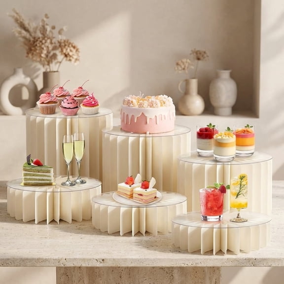 Buffet Risers, Food Risers for Table, Foldable Cake Display Stands, Cupcakes Stand for Show Catering Desserts Jewelry Wedding Party Decoration (White)