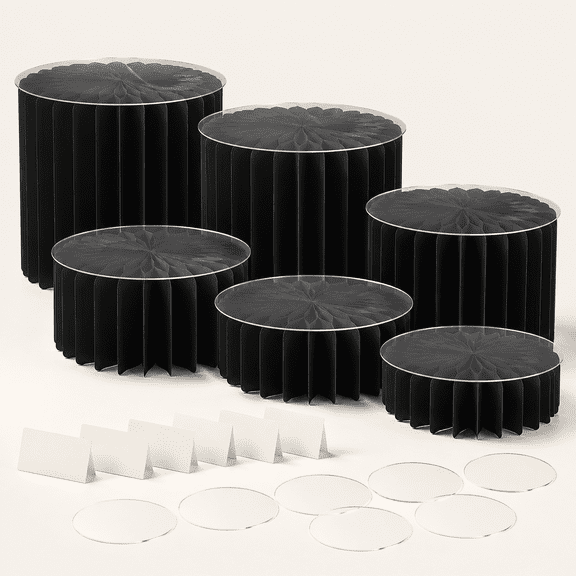 Buffet Risers, Food Risers for Table, Foldable Cake Display Stands, Tall Cardboard Cupcakes Stand for Show Catering Desserts Jewelry Wedding Birthday Party Decoration (Black)