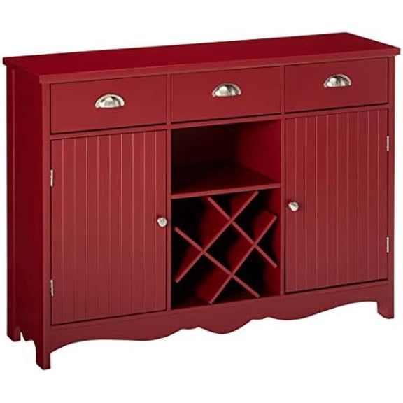 Buffet Server Console Table With Wine Storage, Red Finish$$Furniture