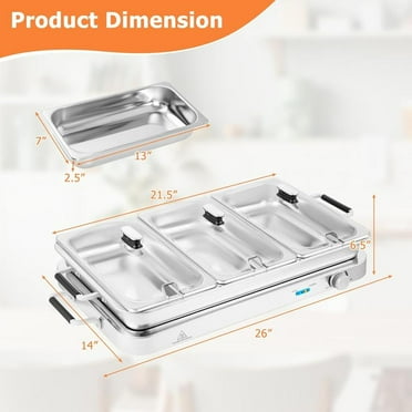 Buffet Servers and Warmers, 2 in 1 Electric Warming Tray, 450W Stainless Steel Chafing Dish with Temperature Control, 3 Serving Trays, 8 Qt Food Warmers Station for Parties Banquets Events