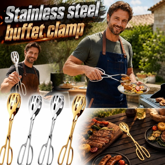 Buffet Serving Utensils, Stainless Steel Tongs for Cooking, Salad Tongs for Serving, Serving Tongs for Party, 1Pc 10X3.5X2 in One-Side Perforated Scissors Type Silver Stainless