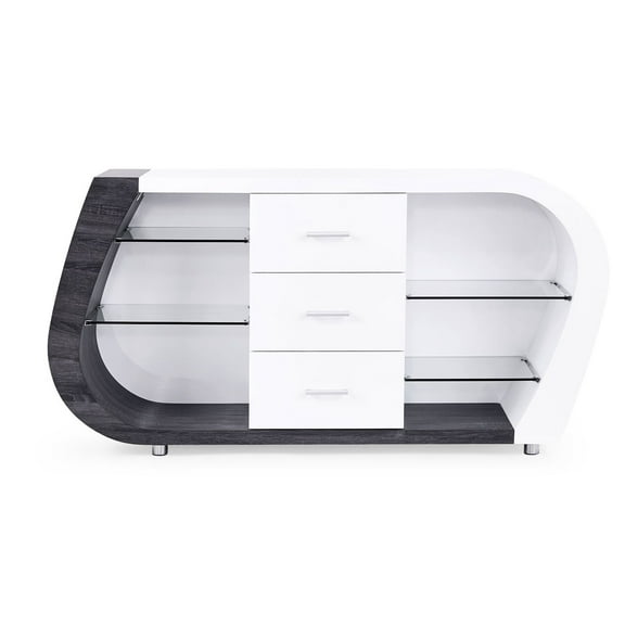 Buffet Shelf Cabinet In Grey And White With And Steel White+gray Cupboard Large Bottom Compact Drawer
