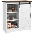 thumbnail image 1 of Buffet Sideboard, 33” Farmhouse Coffee Bar Cabinet with Sliding Barn Door & Adjustable Shelves, White | Melamine-Coated Particleboard, 1 of 10