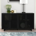 thumbnail image 1 of Buffet Sideboard with 4 Hollow Doors, Buffet Cabinet with Wire Management Holes, TUANLUO Sideboard Cabinet with Adjustable Shelves, Wood Storage Cabinet Furniture for Kitchen Dining Room, Black, 1 of 10