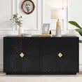thumbnail image 1 of Buffet Sideboard, Atumon Accent Cabinet with 4 Doors, Farmhouse Buffet Cabinet with Adjustable Shelves, Wood Storage Cabinet Furniture for Kitchen Dining Room Living Room, 60"L x 15"W x 30"H, Black, 1 of 10