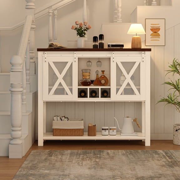 Buffet Sideboard Cabinet, 46.5'' Buffet Cabinet with 2 Doors, Buffet Table Wine Bar Storage Cabinet for Living Room, Kitchen, White