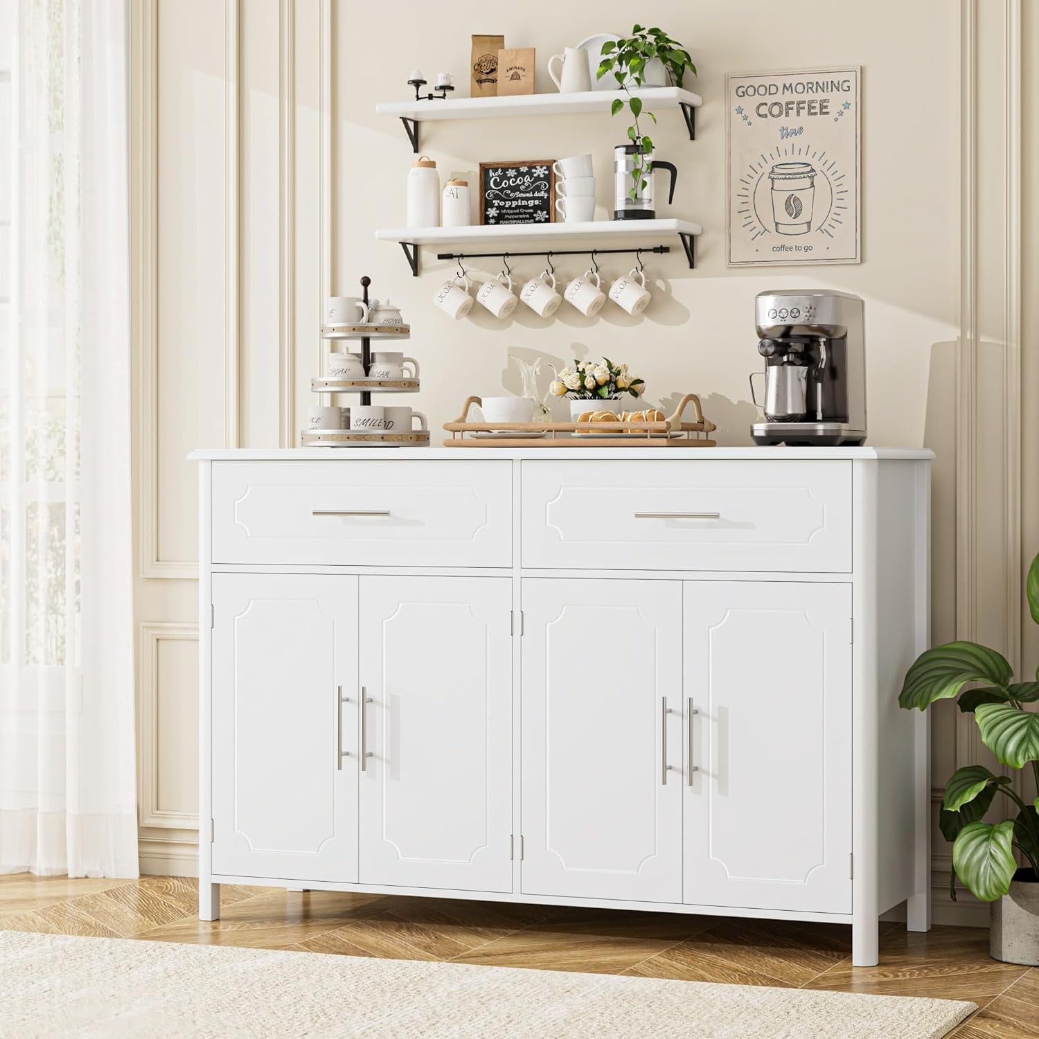 Buffet Sideboard Cabinet with Storage, White Coffee Bar Cabinet, Modern ...