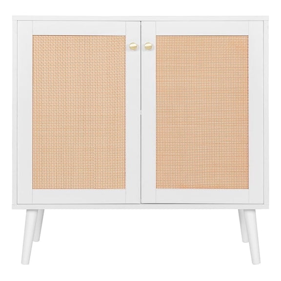 Buffet Sideboard Cabinet with Rattan Decor Doors, Storage Credenza for Kitchen, Hallway, or Living Room, White