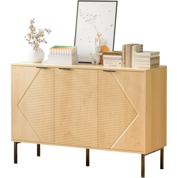 Buffet Sideboard Cabinet with Storage,45.98" Fluted Entryway Cabinet with 3 Doors and Shelves for Living Room,Hallyway