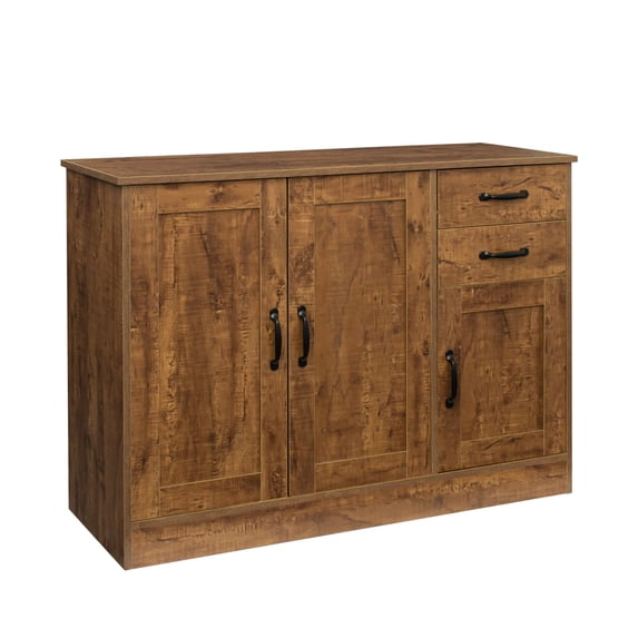 Buffet Sideboard, Kitchen Buffet Storage Cabinet Versatile Wardrobe Console Table with 2 Doors & 2 Drawers, Wood Free-Standing Pantry Cupboard with 1 Storage Cabinet for Dining Room, Dark Walnut