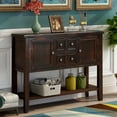 thumbnail image 1 of Buffet Sideboard Table, 46" Console Table with 4 Drawers and Cabinets, 1 Storage Shelf, Solid Wood Espresso Contemporary Sofa Table, 1 of 10